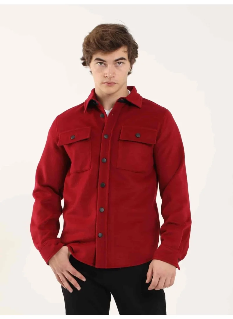 Dufy Red Men's Regular Fit Brent Collar Long Sleeve Shirt - 96807