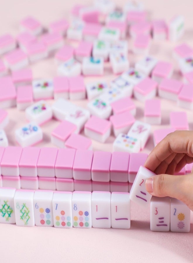 مجموعة قطع ما جونغ من سيمجوينج، 160 قطعة صغيرة الحجم مناسبة للسفر، قطع ما جونغ مزخرفة بالزهور، 1.2 بوصة، مع علبة تخزين شفافة. لعبة صينية محمولة للكبار والعائلة - Image 4