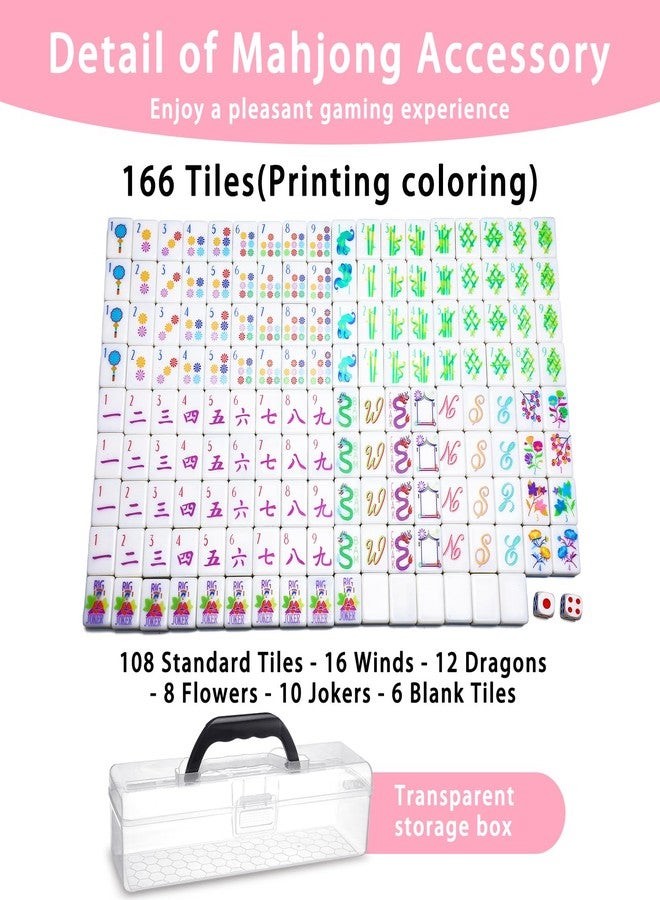 مجموعة قطع ما جونغ من سيمجوينج، 160 قطعة صغيرة الحجم مناسبة للسفر، قطع ما جونغ مزخرفة بالزهور، 1.2 بوصة، مع علبة تخزين شفافة. لعبة صينية محمولة للكبار والعائلة - Image 2