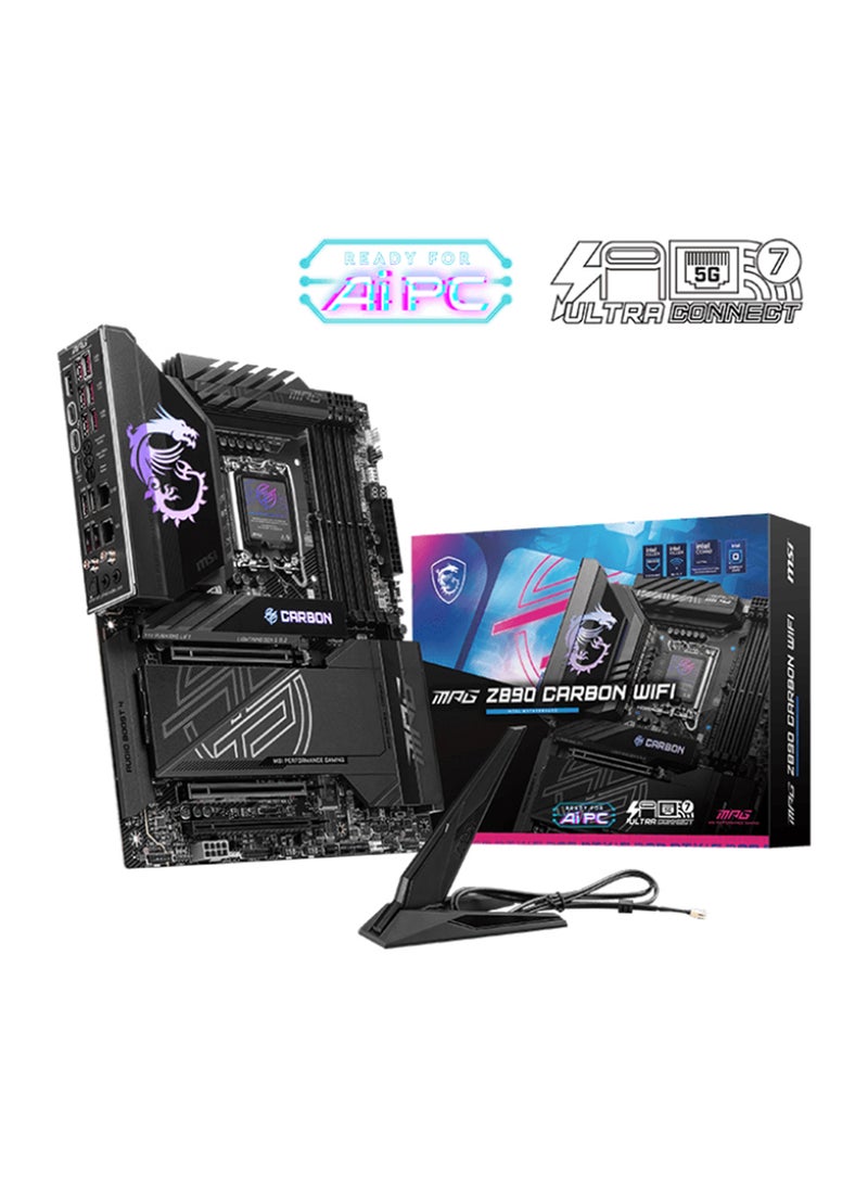 MSI MPG Z890 CARBON Wi-Fi ATX Motherboard, Intel Z890 Chipset, LGA1851 Socket, 4*DIMM DDR5 256GB Max Memory, 5*M.2, 1*PCIe 5.0*16, 1*2.5Gb & 1*5Gb Ethernet, Wi-Fi 7, Bluetooth v5.4, 1*HDMI, 2*Type-C Display Port, Audio Boost 4, Frozr Guard, EZ DIY, Ready For AI PC | 911-7E17-001 Black - Image 1
