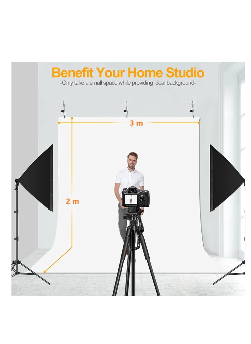 GUDOO Photography White Backdrops for Wall Mounted Setup Photoshoot Pure White Screen Cloth Sheet Background Zoom Polyester Photo Back Drop Pack for Party Photo Video Shoot 3 x 2 m  - Image 2