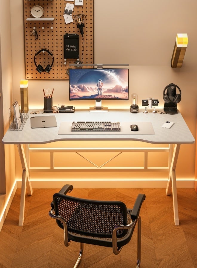 AURIZA Ergonomic gaming table with white carbon fiber textured desktop, K-shaped metal frame computer gaming table, home office workstation, suitable for PC gamers, study room and gaming room - Image 2
