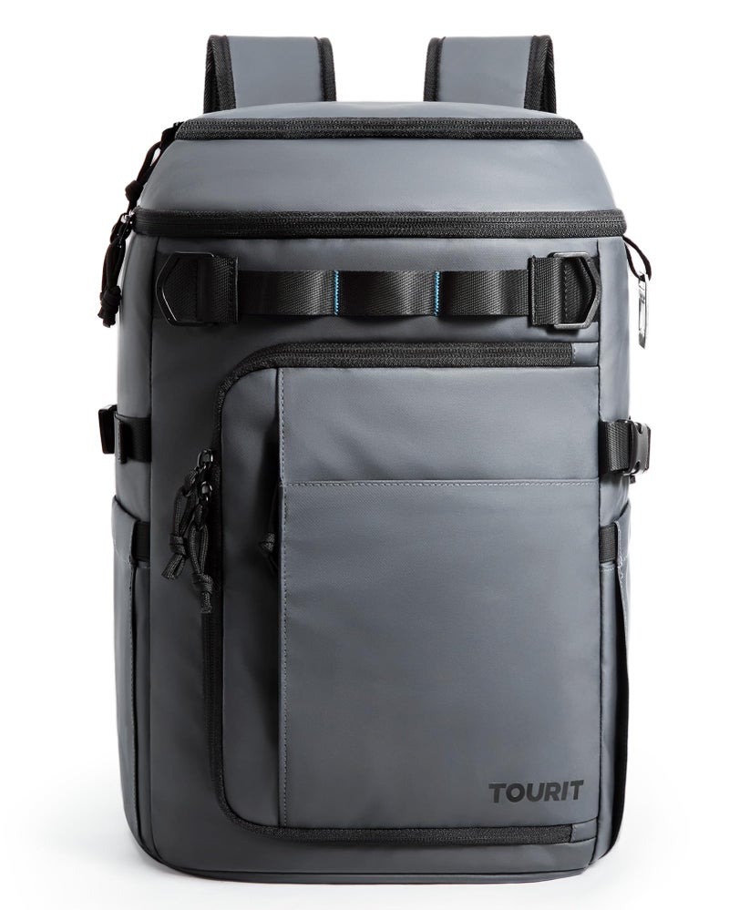 TOURIT 38 Cans Backpack Cooler Leak Proof Waterproof 2 Insulated Compartments Soft Cooler Bag Beach Travel Camping Picnic Grey - Image 2