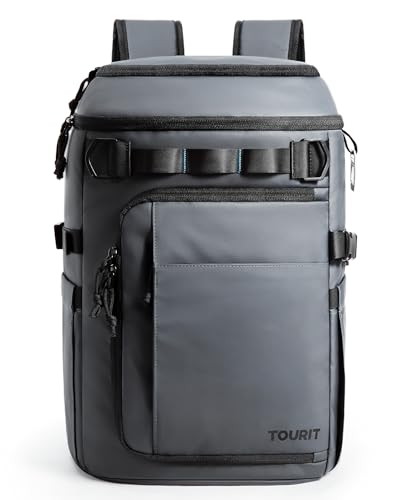 TOURIT 38 Cans Backpack Cooler Leak Proof Waterproof 2 Insulated Compartments Soft Cooler Bag Beach Travel Camping Picnic Grey - Image 1