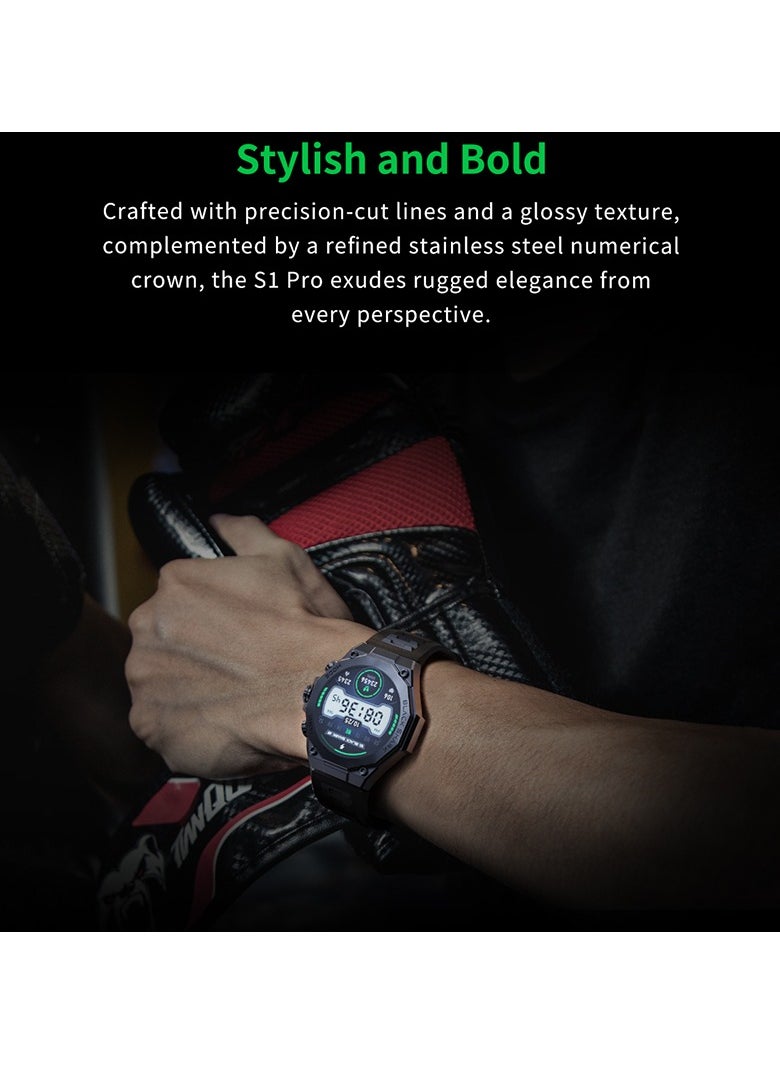 بلاك شارك - ساعة Black Shark S1 Pro الذكية تدعم الدردشة GPT، عمر البطارية 15 يومًا، شاشة AMOLED مقاس 1.43 بوصة، وضع مراقبة صحة الألعاب، 100+ وضع رياضي، IP68، أسود - Image 1