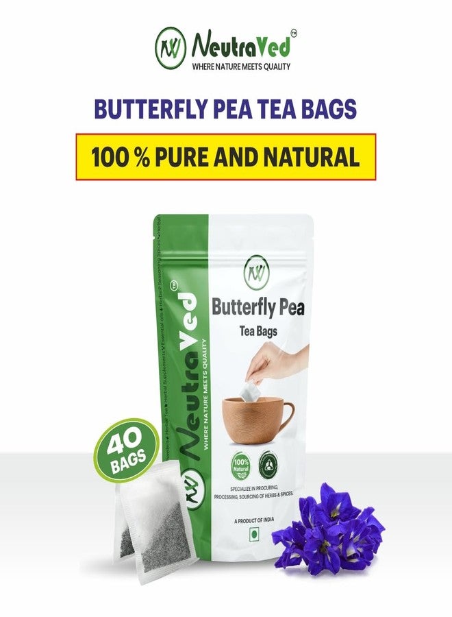 NeutraVed Butterfly Pea Flower - 40 Tea Bags | Butterfly Pea Flower Tea | Blue Pea | Blue Herbal Tea | Reusable Zipper Pouch - 40 Pec Pack of 1 - Image 2