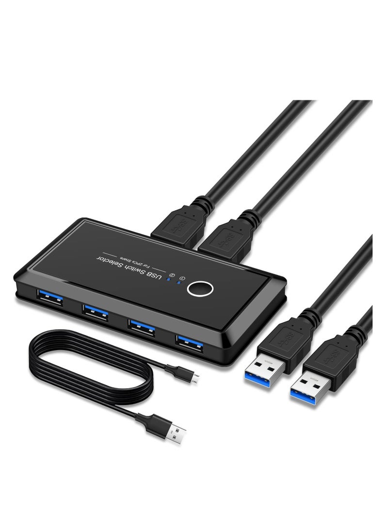 KASTWAVE - USB Switch Selector, Computers Share 4 Port 2 Peripheral Switcher Adapter Hub PC Printer Scanner Mouse Keyboard with One Button Switch and 2 Pack USB 3.0 Cable - Image 1