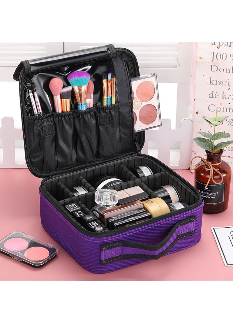 Travel Makeup Bag, Portable Travel Cosmetic Case Organizer Artist Storage Bag with Adjustable Dividers,  Professional Train Case Toiletry Bag Jewelry Storage Box, Purple - Image 2