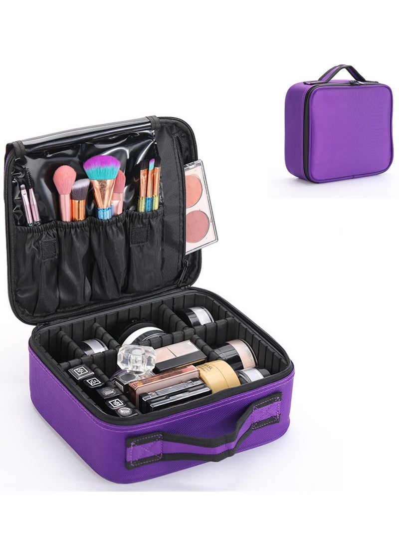 Travel Makeup Bag, Portable Travel Cosmetic Case Organizer Artist Storage Bag with Adjustable Dividers,  Professional Train Case Toiletry Bag Jewelry Storage Box, Purple - Image 1