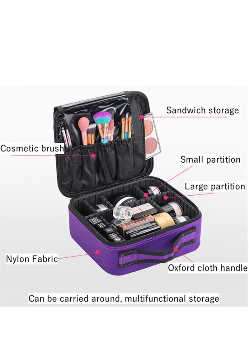 Travel Makeup Bag, Portable Travel Cosmetic Case Organizer Artist Storage Bag with Adjustable Dividers,  Professional Train Case Toiletry Bag Jewelry Storage Box, Purple - Image 5