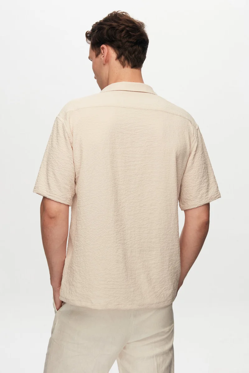 دي أس دامات Relaxed Beige Seersucker Short Sleeve Wrinkle-Free Shirt 0HC02ORT01313