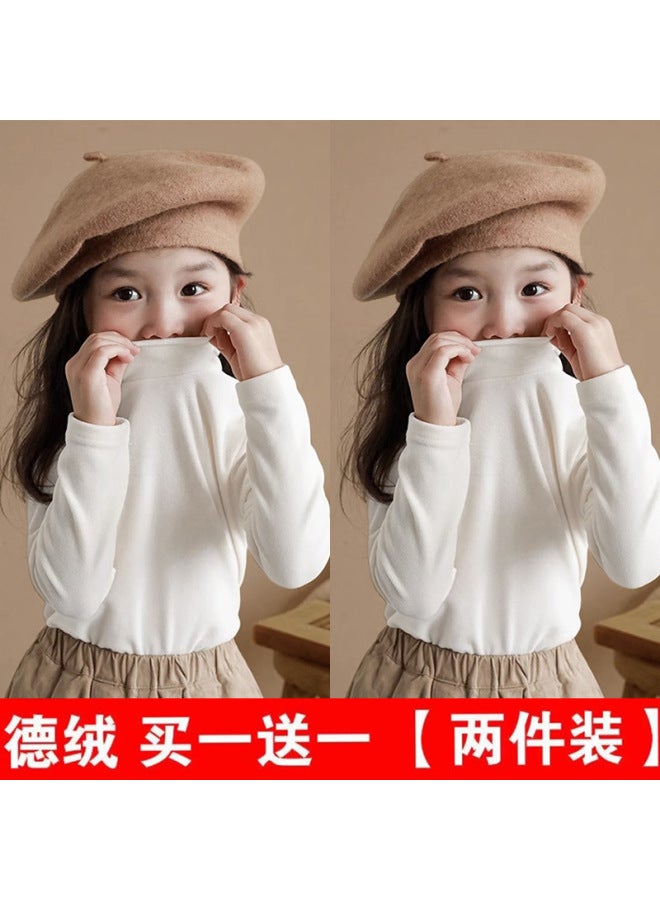 Girls' Velvet Bottoming Shirt Autumn And Winter New Style Half Turtleneck Style Inner Top Kidsren's Baby Boy Long-sleeved T-shirt