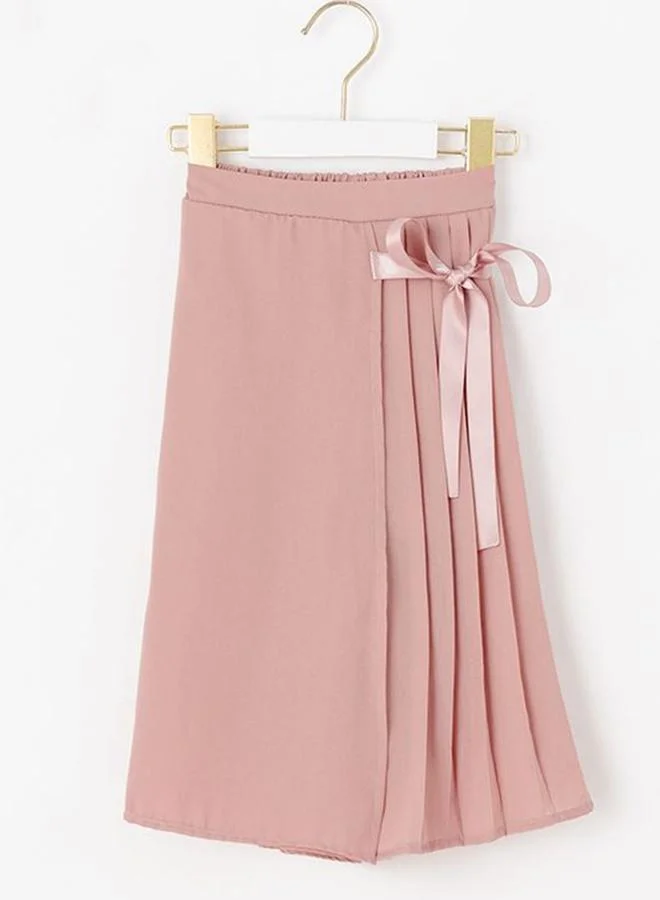 Take Two Girls Light Pink Mid Rise Tie-Up Pleated Pants