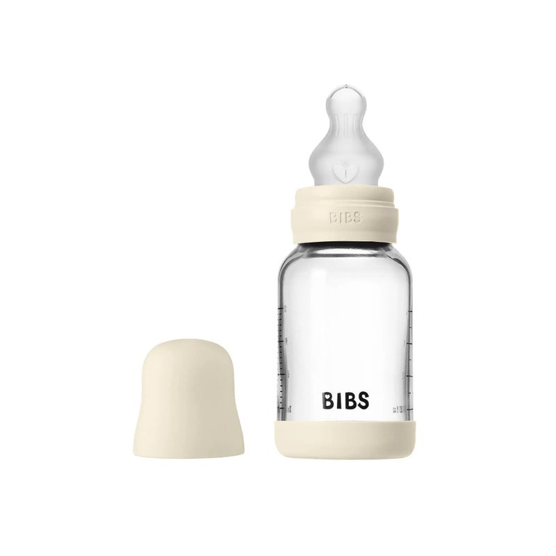 BIBS Glass رضّاعة دائري سيليكون - 1 pack 240 مل Medium Flow Ivory