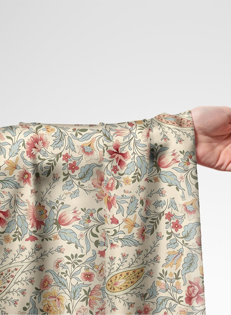 Vellato Al Lail Aramny Silk Fabric By The Yard Cream Pink Floral Pattern Jalabiya Makhweer Dressmaking 58 Inches Width - Image 1