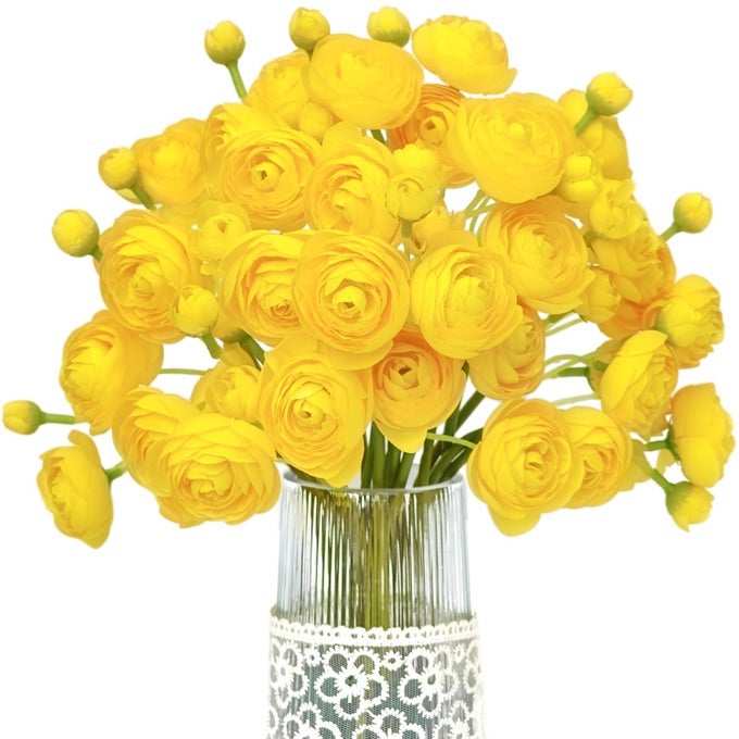 Ranunculus Artificial Flower Yellow Silk Flowers Faux DIY Bouquet for Wedding Engagement Centerpieces Arrangements Bridal Shower Decorations Home Decor 18pcs