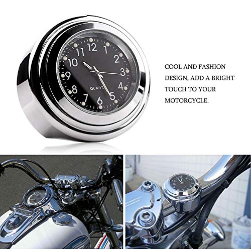 TESWNE7/8 1" Motorcycle Handlebar Chrome White Dial Clock and Thermometer for Yamaha for Kawasaki for Honda for Suzuki (Black) - Image 2