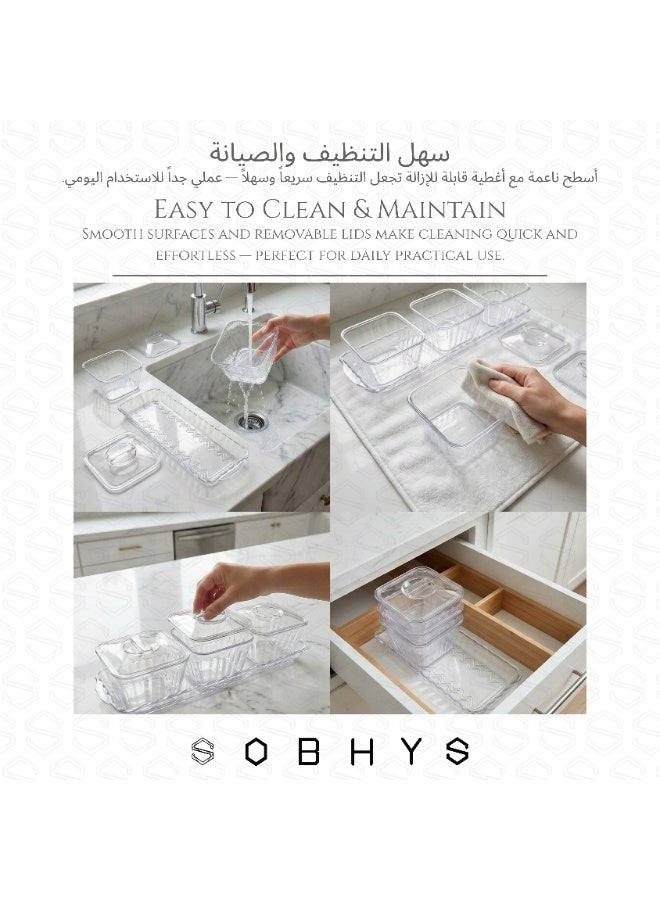 SOBHYS Acrylic 3-Bowl Serving Set with Clear Lids and Tray, Square Design, Ideal for Dates, Nuts, Sweets, Fruits and Condiments, Lightweight, Durable, Easy to Clean – SOBHYS - Image 5