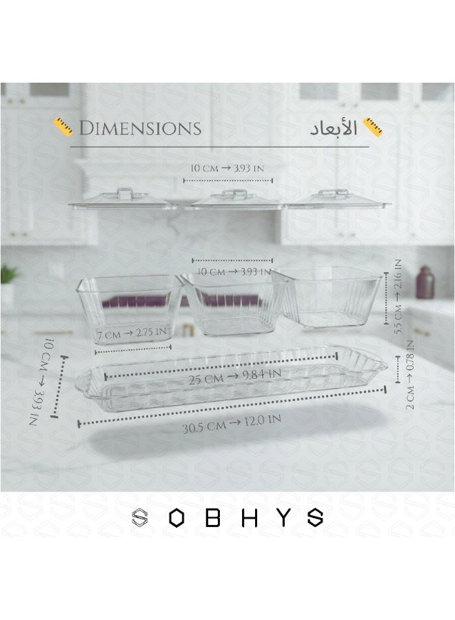 SOBHYS Acrylic 3-Bowl Serving Set with Clear Lids and Tray, Square Design, Ideal for Dates, Nuts, Sweets, Fruits and Condiments, Lightweight, Durable, Easy to Clean – SOBHYS - Image 2