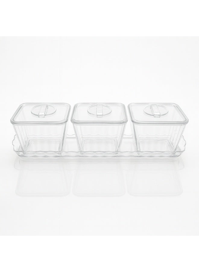 SOBHYS Acrylic 3-Bowl Serving Set with Clear Lids and Tray, Square Design, Ideal for Dates, Nuts, Sweets, Fruits and Condiments, Lightweight, Durable, Easy to Clean – SOBHYS - Image 1