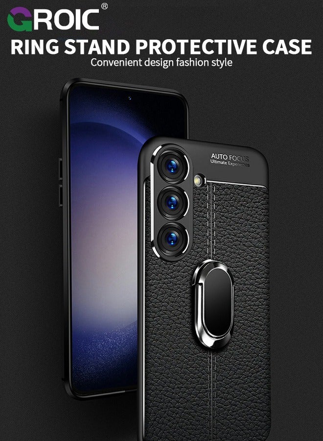 GROIC For Samsung Galaxy S25 Case with Ring and Lanyard, Luxury Ultra Slim Leather Pattern All-inclusive Protection Dermatoglyph Back Cover for Samsung Galaxy S25, Black - Image 2