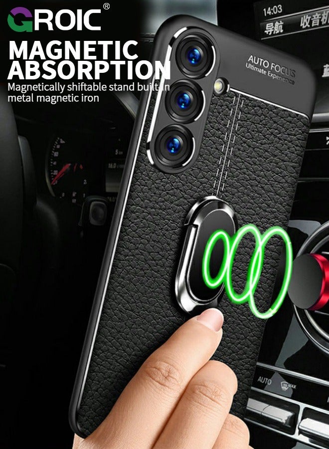 GROIC For Samsung Galaxy S25 Case with Ring and Lanyard, Luxury Ultra Slim Leather Pattern All-inclusive Protection Dermatoglyph Back Cover for Samsung Galaxy S25, Black - Image 5