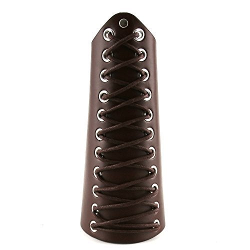 HZMAN 2 Pack Unisex Faux Back Leather Gauntlet Wristband Wide Bracer Arm Armor Cuff (Brown 2Pcs) - Image 2