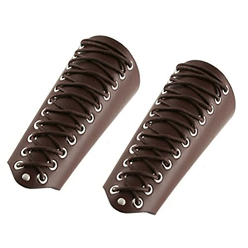 HZMAN 2 Pack Unisex Faux Back Leather Gauntlet Wristband Wide Bracer Arm Armor Cuff (Brown 2Pcs) - Image 1