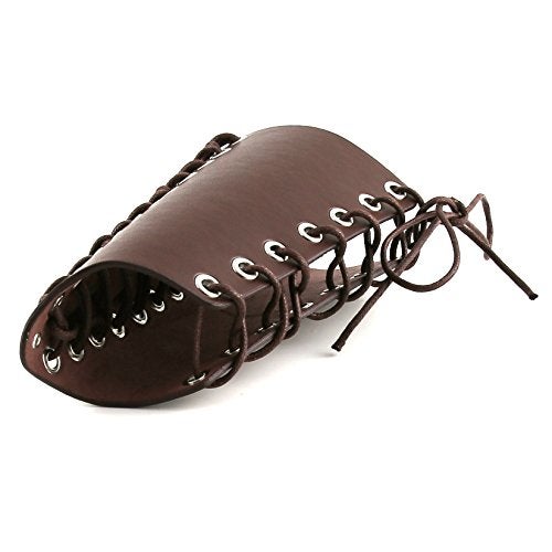 HZMAN 2 Pack Unisex Faux Back Leather Gauntlet Wristband Wide Bracer Arm Armor Cuff (Brown 2Pcs) - Image 5