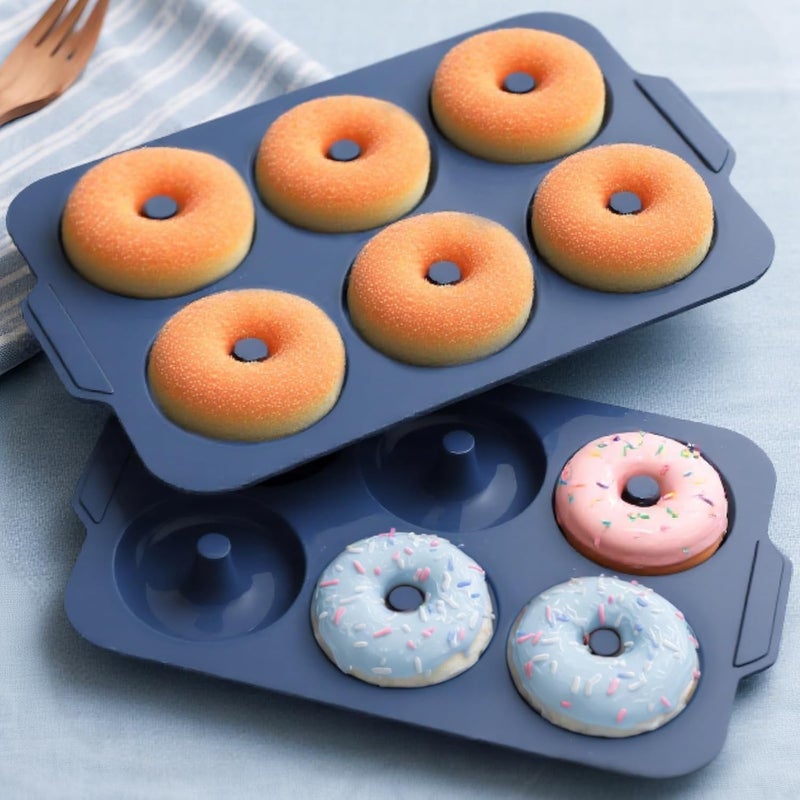 Vnray Nonstick Silicone Donut Pan: 4 Inch Doughnut Pan with Metal Frame - Silicone Donut Molds for Baking Gluten Free Glazed Vegan Protein Donuts Bagel - for Oven Kitchen - Home Bakers Housewife - Image 1