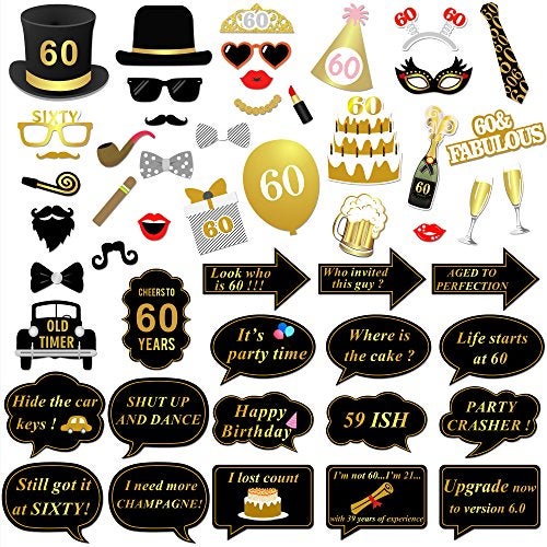 Konsait 60th Birthday Party Photo Booth Props (51Count) for Her Him 60th Birthday Gold and Black Decorations, Konsait Big 60 Birthday Party Supplies for Men and Women - Image 2