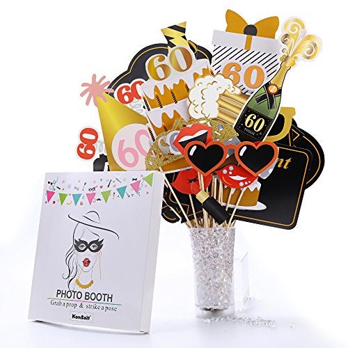 Konsait 60th Birthday Party Photo Booth Props (51Count) for Her Him 60th Birthday Gold and Black Decorations, Konsait Big 60 Birthday Party Supplies for Men and Women - Image 5