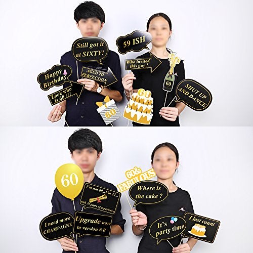 Konsait 60th Birthday Party Photo Booth Props (51Count) for Her Him 60th Birthday Gold and Black Decorations, Konsait Big 60 Birthday Party Supplies for Men and Women - Image 4