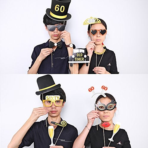 Konsait 60th Birthday Party Photo Booth Props (51Count) for Her Him 60th Birthday Gold and Black Decorations, Konsait Big 60 Birthday Party Supplies for Men and Women - Image 3