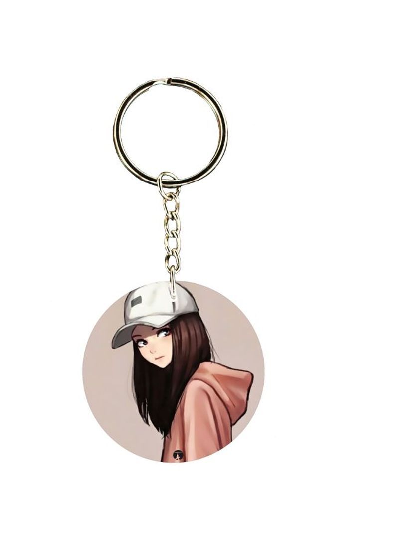 RKN Double Sided Girl With Hat Printed Keychain