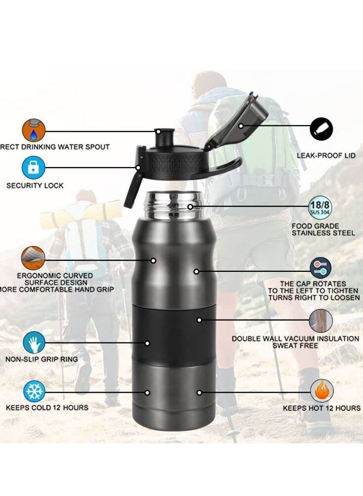 SYOSI Stainless Steel Insulated Bottle-Vacuum flask Water Bottles Coffee/Juice Cup with Leak Proof Lids,Double Walled Sport Travel Mug with Handle,Keeps Hot and Cold BPA Free 17oz (Black) - Image 5