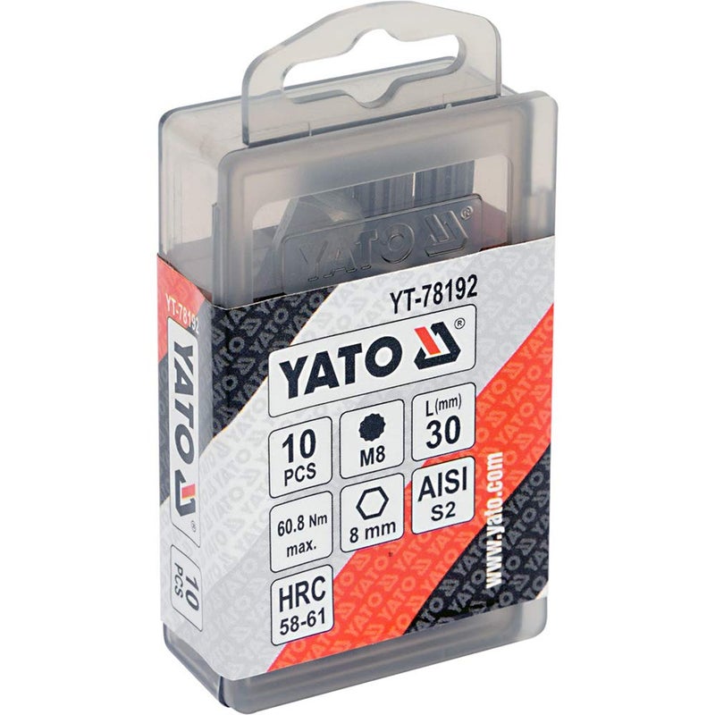 Yato Yato YT-78192 Impact Screwdriver Bits 8X30 mm Spline M8 10 Pcs |Power Tools|hand Tools|Industrial Tools|Screwdriver for Home, Multicolour - Image 1