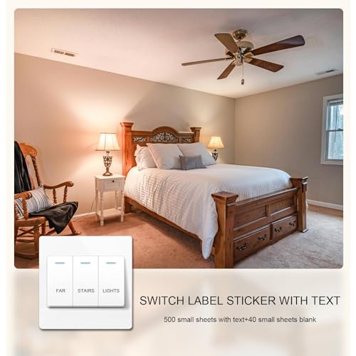 LT Easiyl 500Pcs Light Switch Label Sticker Clear Transparent with Text Includes 40 Blank Labels for Home Kitchen Bathroom Office School Stickers 22.1x20.6cm - Image 2