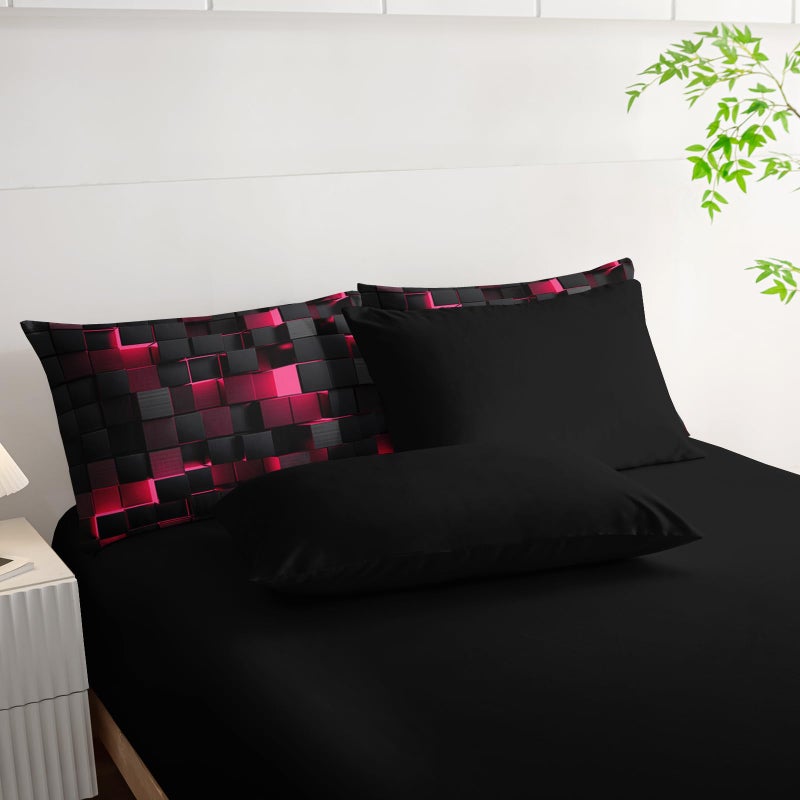 Nttopship Geometric Pink Black King Comforter Set,Light Honeycomb Bedding Set 7 Piece in A Bag,Bed Sheet Set Geometry Decor,Microfiber Lightweight All Season - Image 5