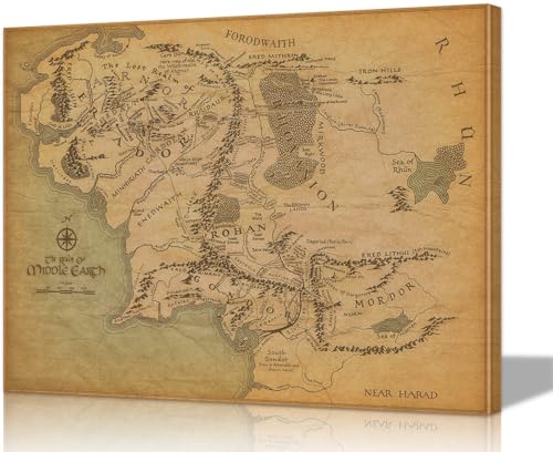 Mistyefly Middle Earth Map Canvas Wall Art Print Paintings Map of Middle Earth Poster Wall Decor with Inner Wooden Frame 12x18 Inches Lightweight Easy Hanging Nice for Study Game Room Decor - Image 1