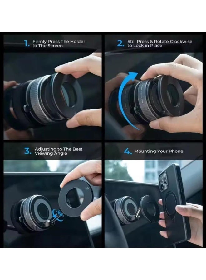حامل هاتف مغناطيسي للسيارة، قابل للدوران 360 درجة وقابل للطي، مع كوب شفط مفرغ وحلقة مغناطيسية، حامل هاتف صغير للسيارة مع حلقة مغناطيسية، للسيارة/المكتب/المرآة والأسطح الملساء الأخرى - Image 3
