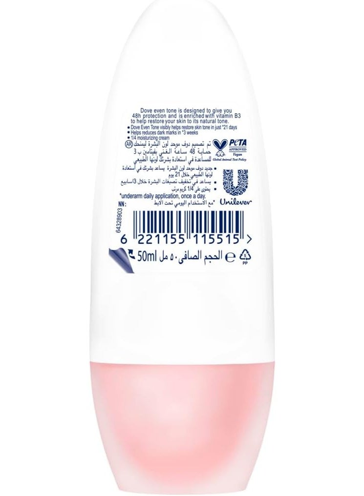 Dove Even Tone Antiperspirant Deodorant Roll On For Women 50ml - Image 1