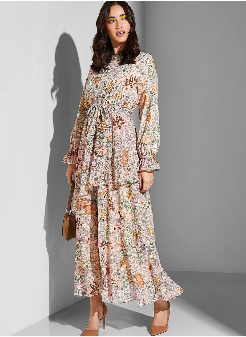 Namshi x Modanisa Floral Ruffle Puff Sleeve Dress