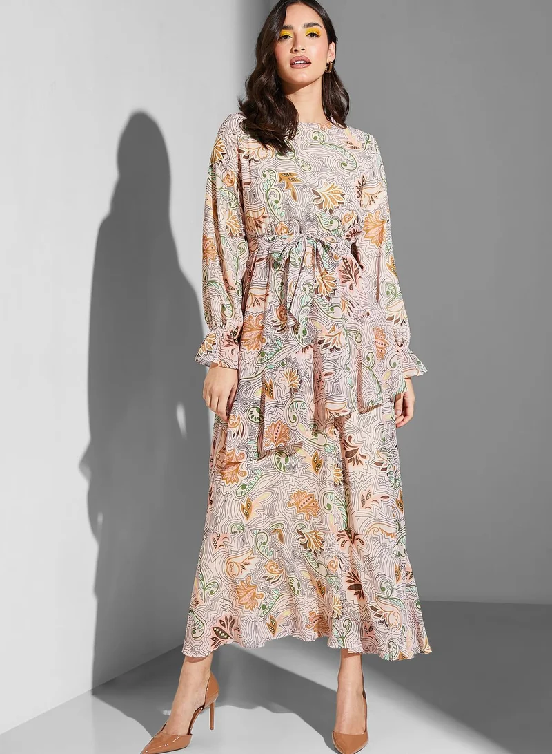 Namshi x Modanisa Floral Ruffle Puff Sleeve Dress