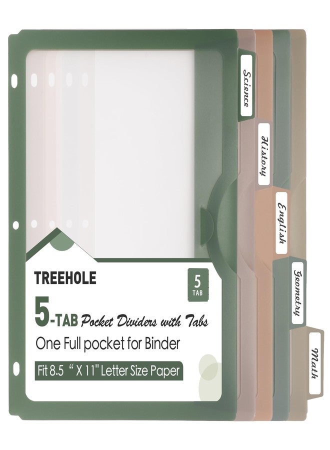Treehole 5-Tab Binder Divider with One Full Pocke Dividers for 3 Ring Binder, Recipe Binder Dividers for US Letter Size 8.5 x 11', Index Dividers for Office, School Pastel Color (1 Set) (5TAB-1SET) - Image 1