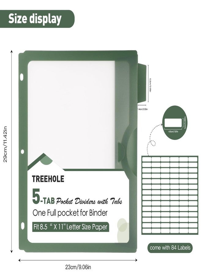 Treehole 5-Tab Binder Divider with One Full Pocke Dividers for 3 Ring Binder, Recipe Binder Dividers for US Letter Size 8.5 x 11', Index Dividers for Office, School Pastel Color (1 Set) (5TAB-1SET) - Image 2