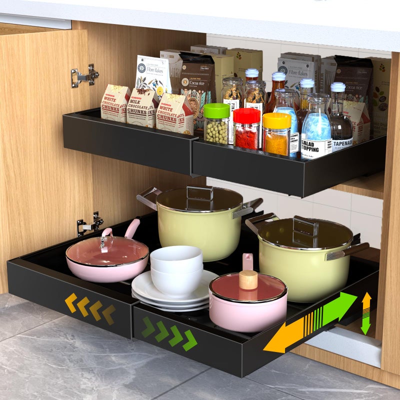 Mlinavn 2 Pack Pull Out Cabinet Organizer,21" Deep Slide Out Drawer Organizers,No Drill Pull Out Drawers Adhesive with Nano Compatible Framed Cabinets Shelves for Kitchen Pantry Adjustable Width - Image 1