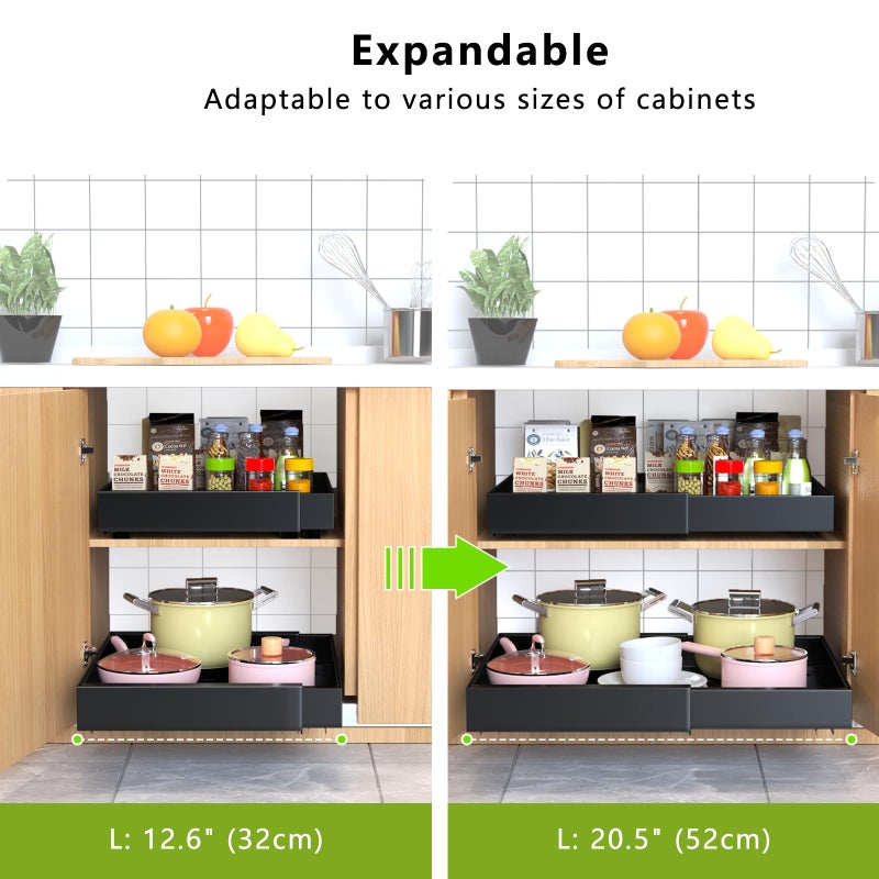 Mlinavn 2 Pack Pull Out Cabinet Organizer,21" Deep Slide Out Drawer Organizers,No Drill Pull Out Drawers Adhesive with Nano Compatible Framed Cabinets Shelves for Kitchen Pantry Adjustable Width - Image 3