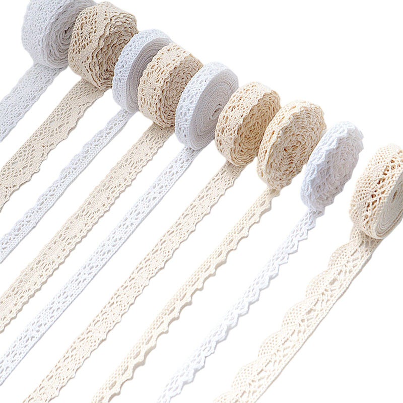 AIETSYEI Ribbon Lace 45 Yards Vintage Ribbon Cotton Lace Craft Lace Crochet Sewing for Gift Package Wrapping, Bridal Wedding Decoration, Scrapbooking Supplies (Beige+White) - Image 1