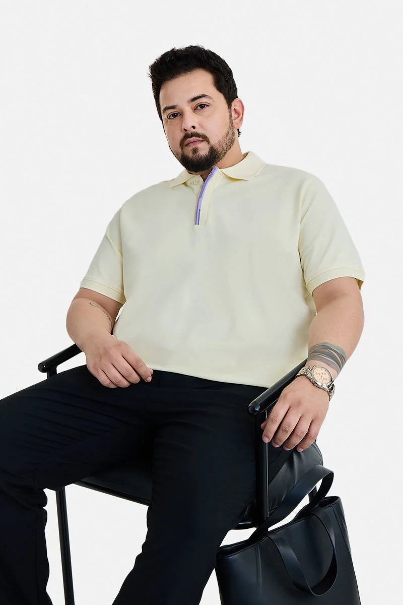 SNITCH Yellow Solid Half Sleeve Regular Fit Plus Size T-Shirt